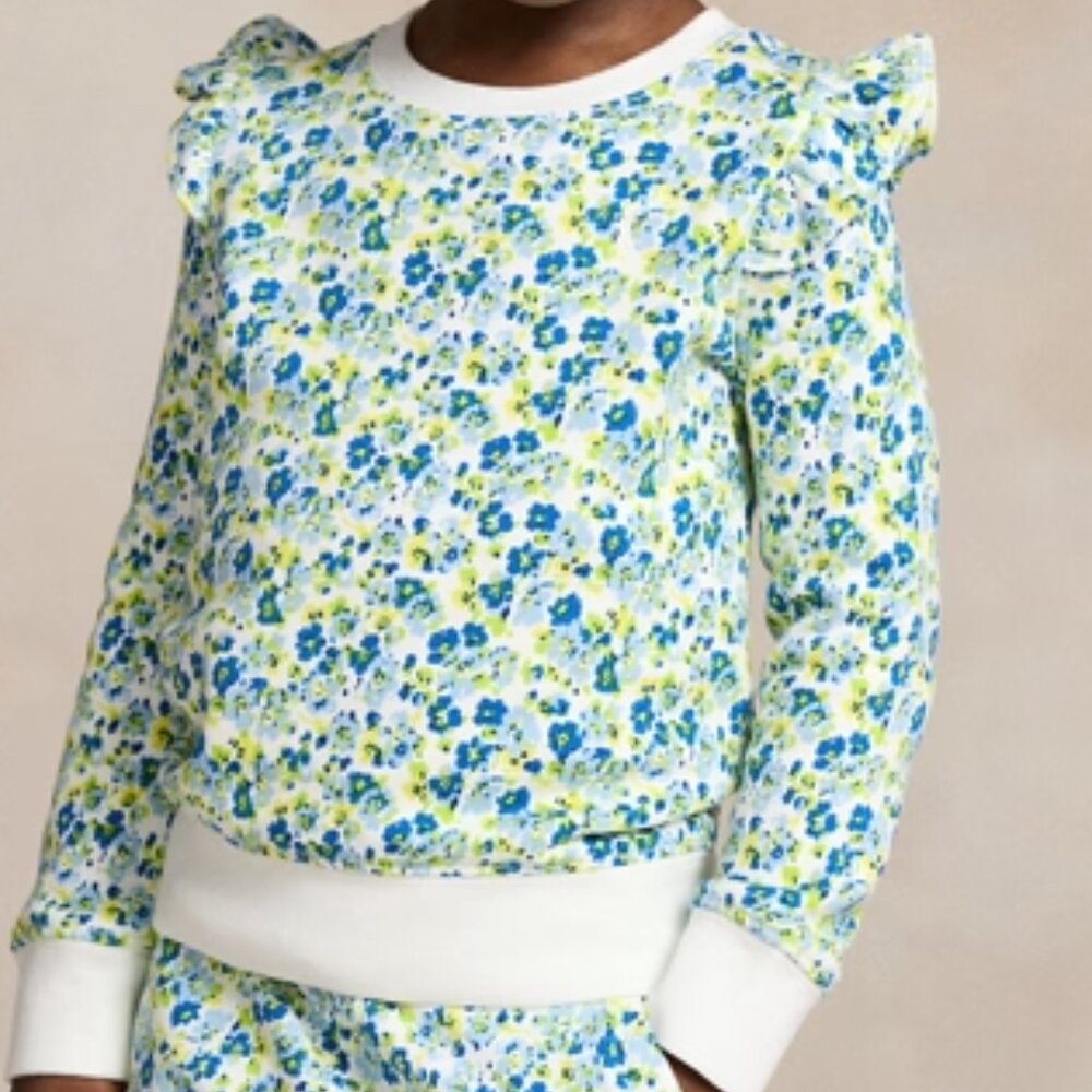 Cute Polo Ralph Lauren Girls Floral Ruffled French Terry Sweatshirt size 6X NWT